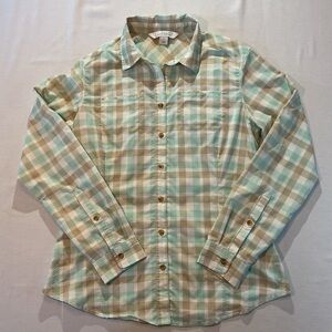 Gander Mountain Guide Series Tan/Teal/White Women's Long Sleeve Button Up Size S